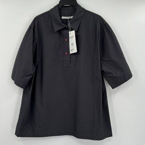 Eien29 Women's Simple Half Button Down Shirt Woven Polo Charcoal Gray One Size F